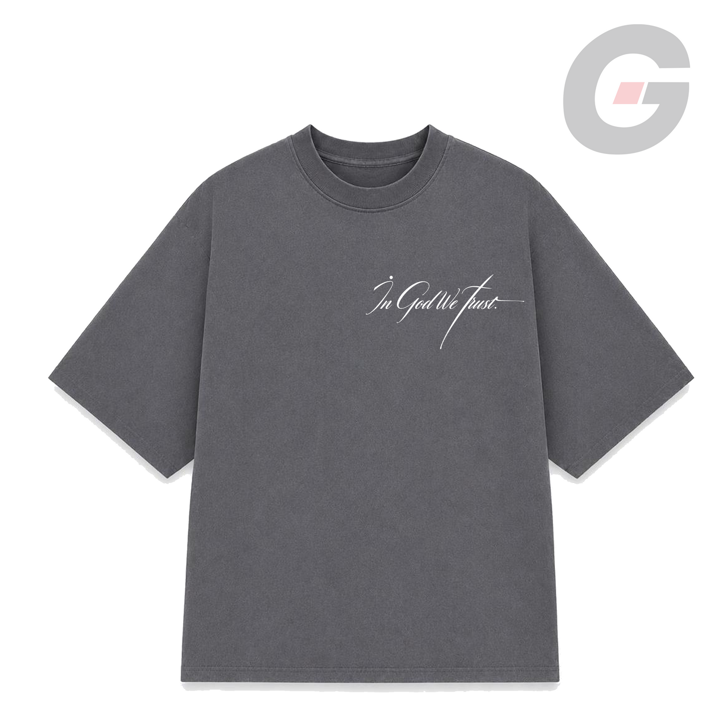 Gray Oversized t-shirt with a white 'In God We Trust' print by God On Every Side