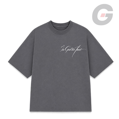 Gray Oversized t-shirt with a white 'In God We Trust' print by God On Every Side