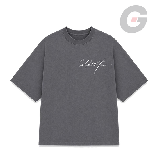 Gray Oversized t-shirt with a white 'In God We Trust' print by God On Every Side