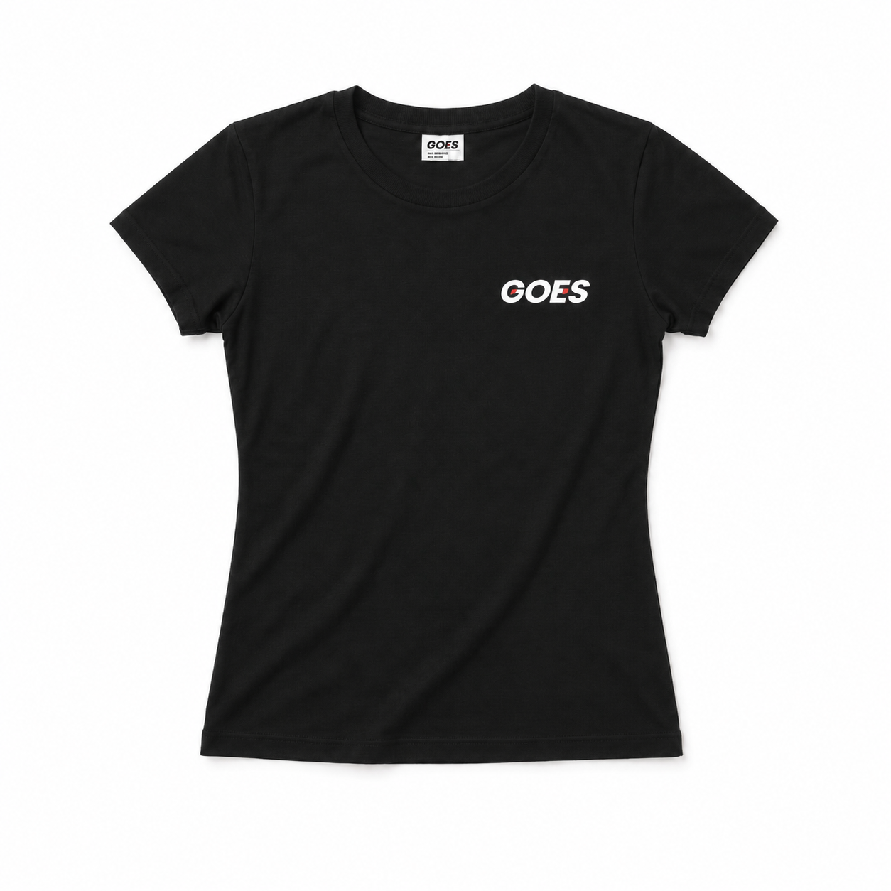 Black Slim-fit ladies tee with GOES logo. Soft, breathable fabric. Faith-driven clothing brand by God On Every Side.