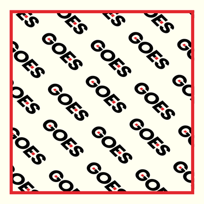 The GOES Signal Scarf features an all-over logo repeat print on an ivory base with a bold red border. Faith-driven streetwear accessories by God On Every Side.