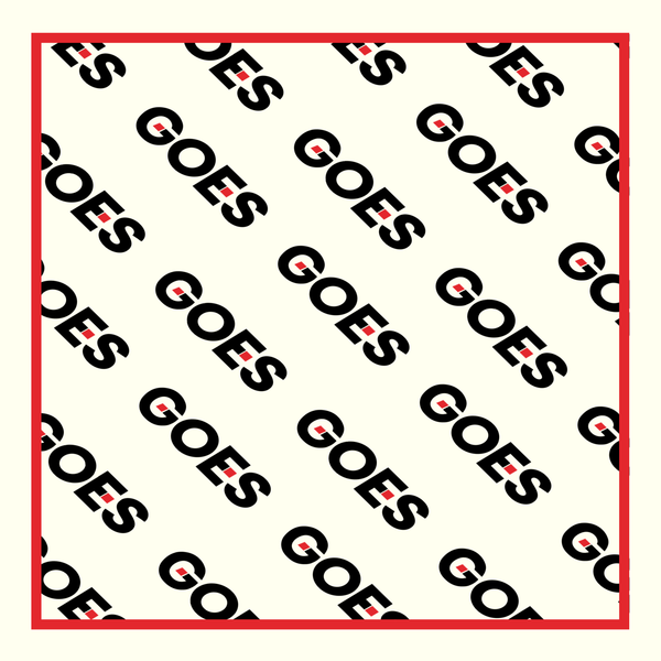 The GOES Signal Scarf features an all-over logo repeat print on an ivory base with a bold red border. Faith-driven streetwear accessories by God On Every Side.