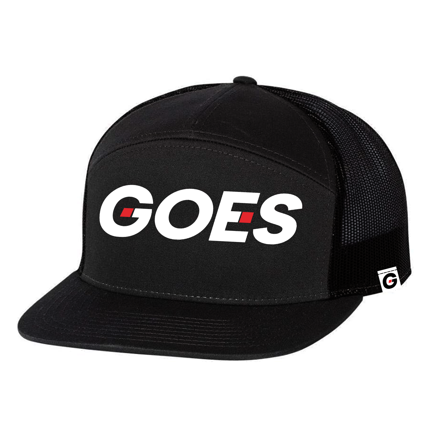 Classic flat brim snapback with embroidered GOES logo, mesh back panels and adjustable closure. One size. Faith streetwear by GOES.