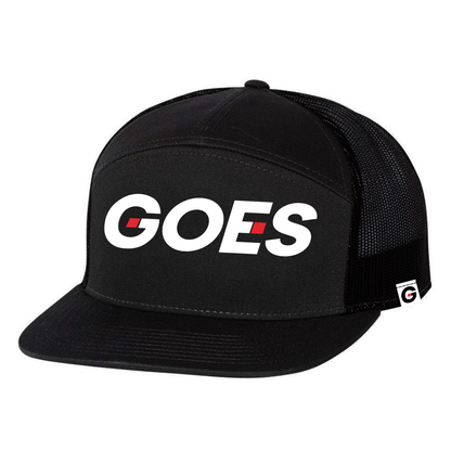 Classic flat brim snapback with embroidered GOES logo, mesh back panels and adjustable closure. One size. Faith streetwear by GOES.