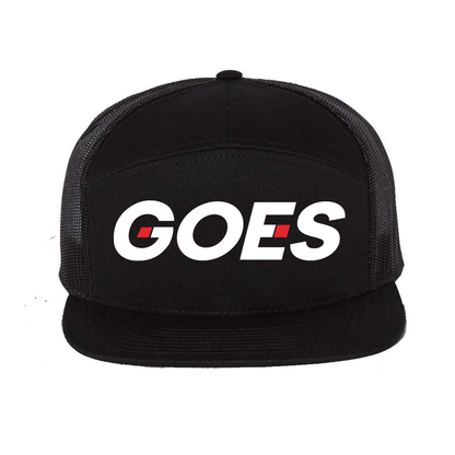 Classic flat brim snapback with embroidered GOES logo, mesh back panels and adjustable closure. One size. Faith streetwear by GOES.