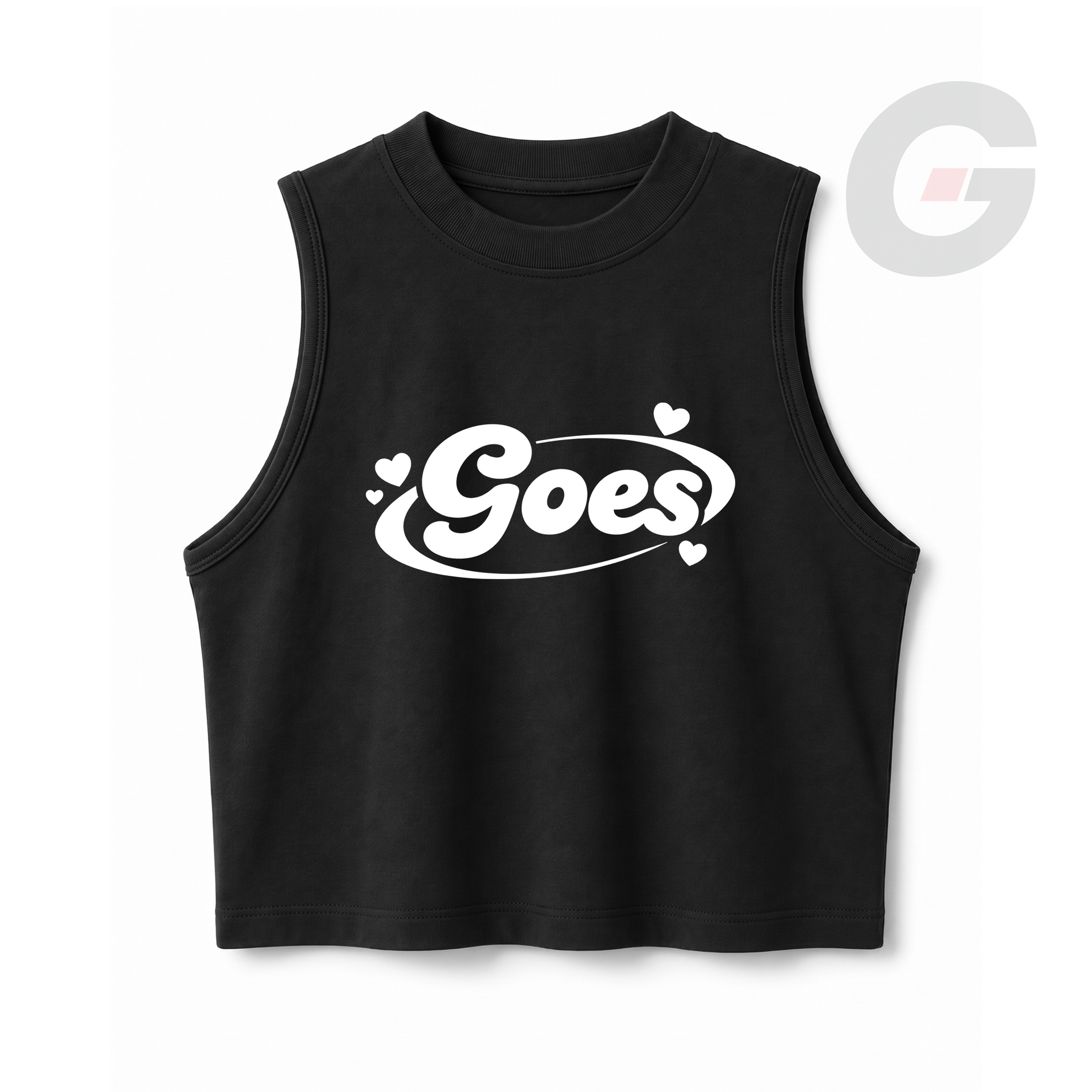 God On Every Side | Black crop tank top with a white "GOES" print on the front.