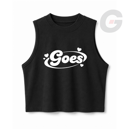God On Every Side | Black crop tank top with a white "GOES" print on the front.