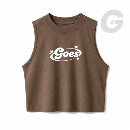 God On Every Side | Brown crop tank top with a white "GOES" print on the front.